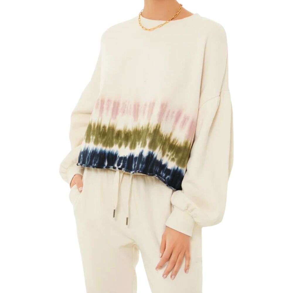 Z SUPPLY Bone Tempest Stripe Tie Dye Sweatshirt Size M Cotton Cropped Beachy